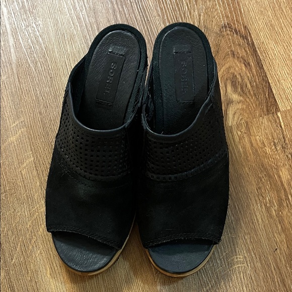 Sorel Black Suede Peep-Toe Mules - Picture 3 of 6